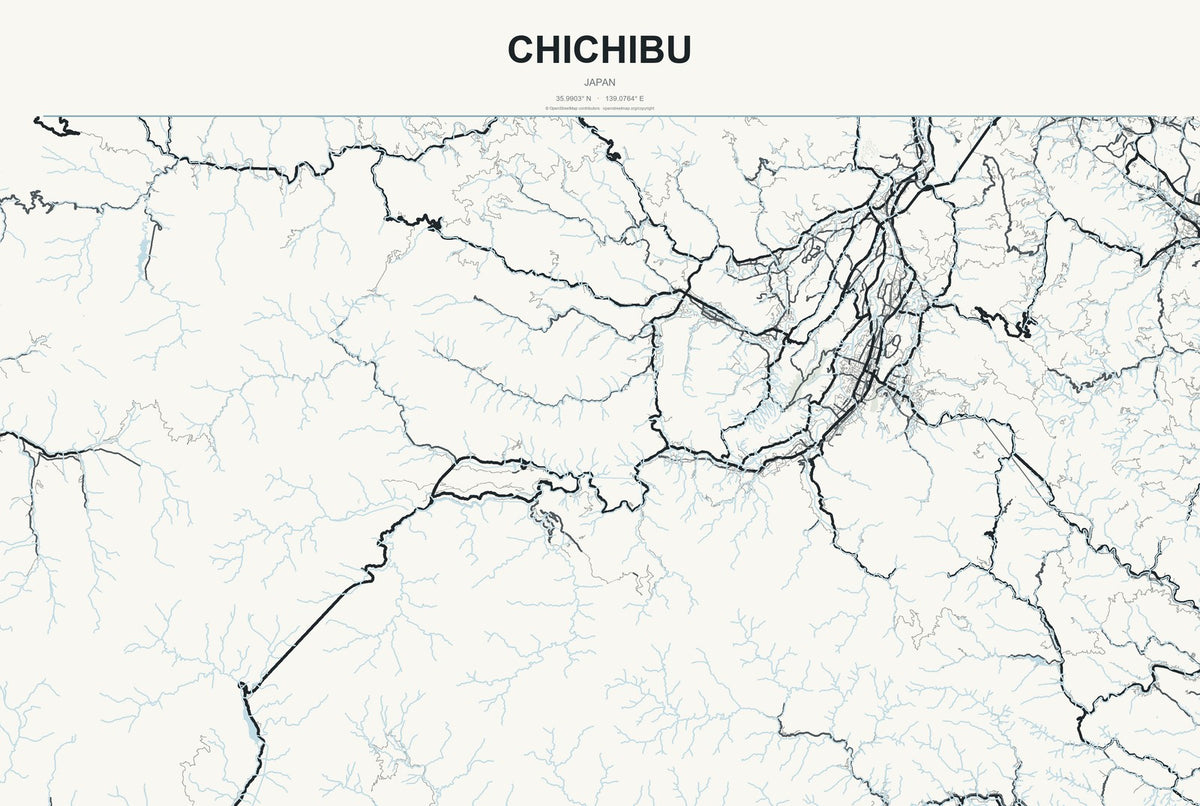 Chichibu, Japan City Map Aluminum Sign in Headline Atlas style