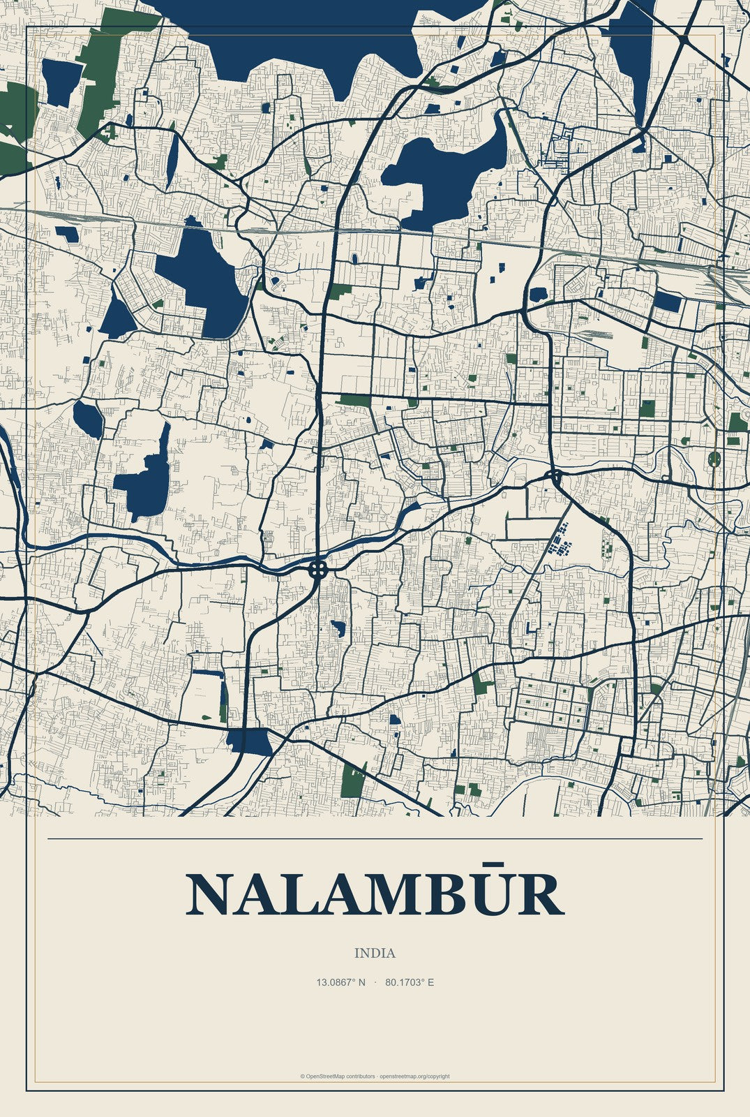 Nalambūr, India City Map Aluminum Sign in Coastal Cutout style