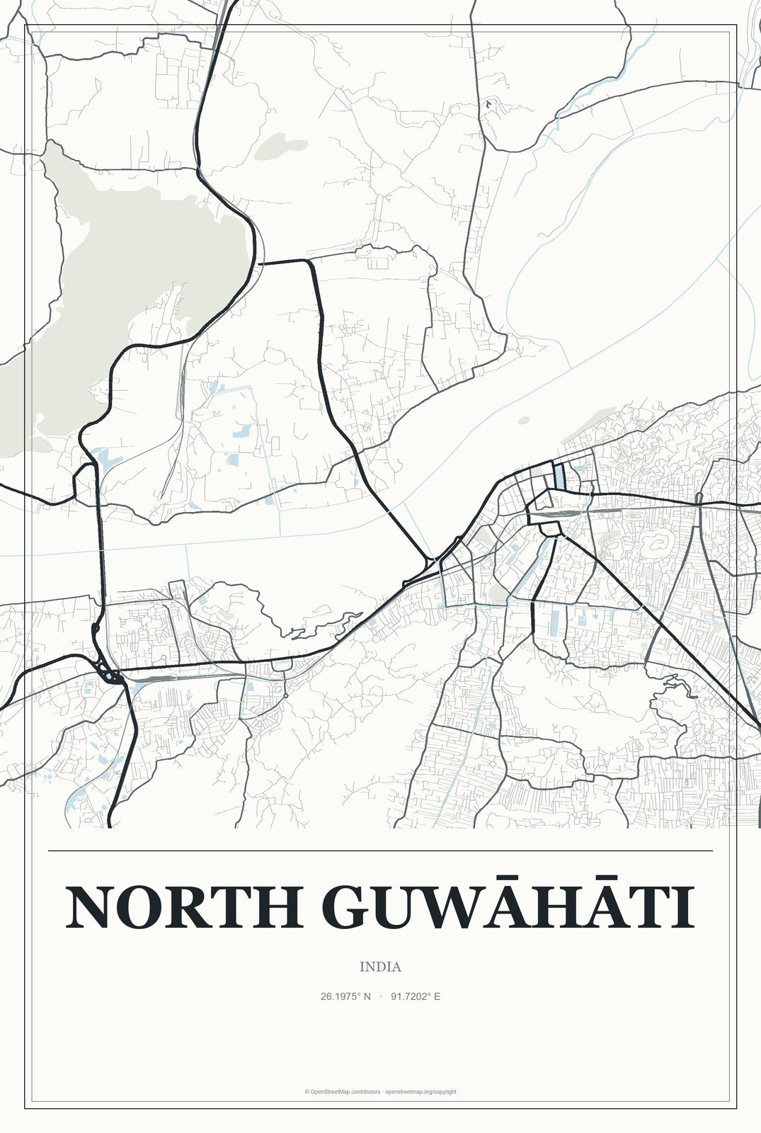 North Guwāhāti, India City Map Aluminum Sign in Gallery Air style