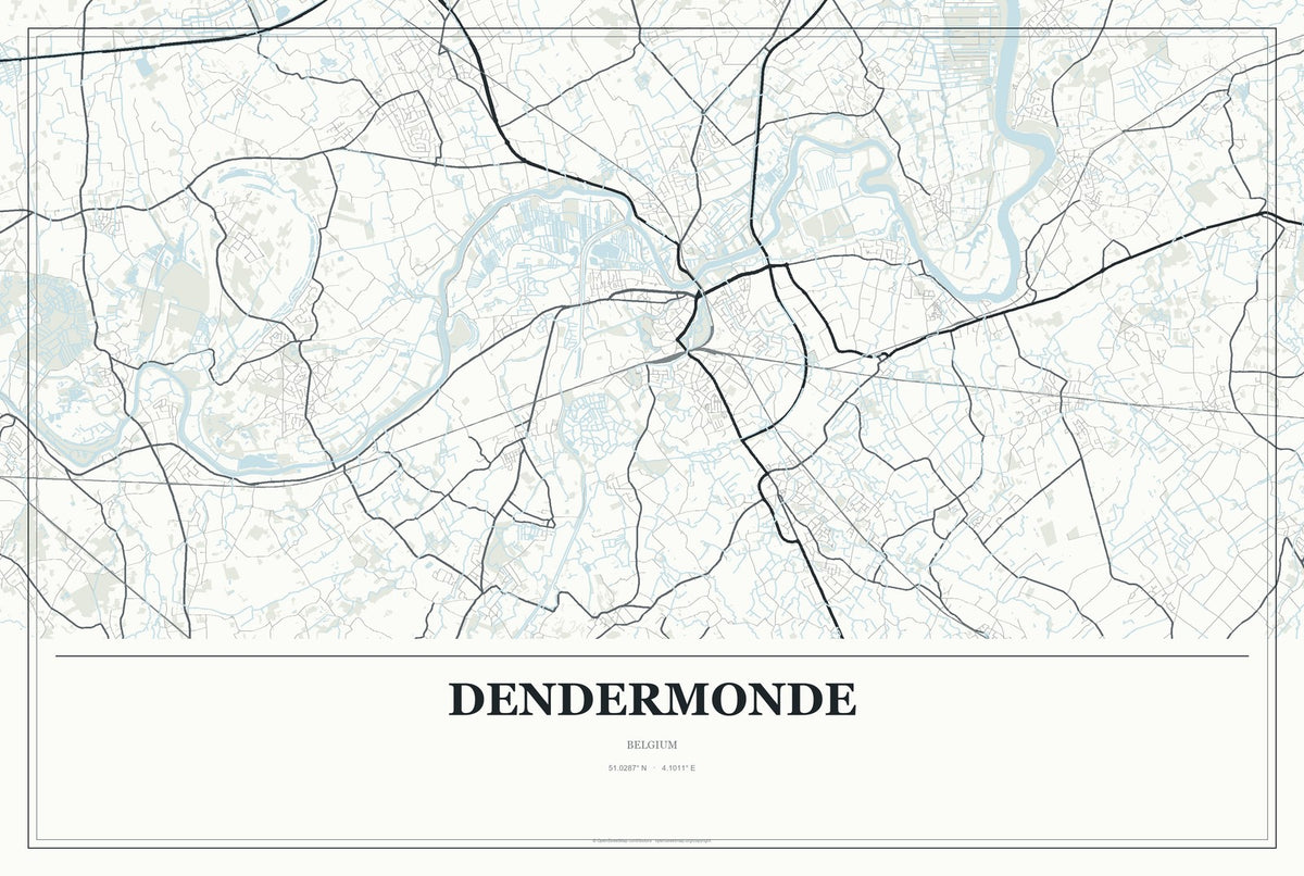 Dendermonde, Belgium City Map Aluminum Sign in Gallery Air style