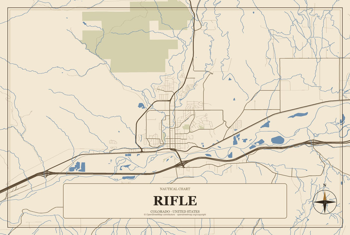 Rifle, Colorado City Map Aluminum Sign in Heritage Nautical style