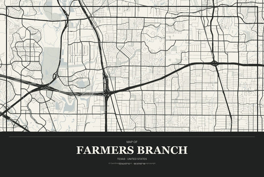 Farmers Branch, Texas City Map Aluminum Sign in Museum Plaque style