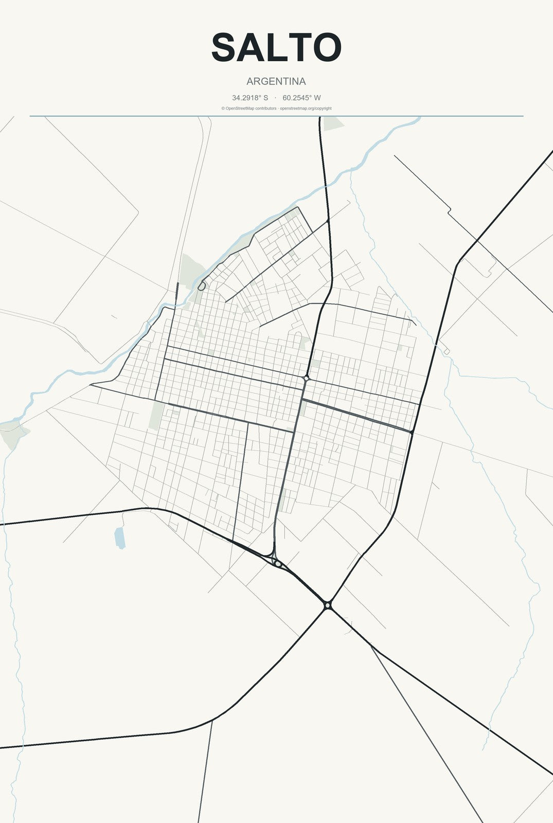 Salto, Argentina City Map Aluminum Sign in Headline Atlas style