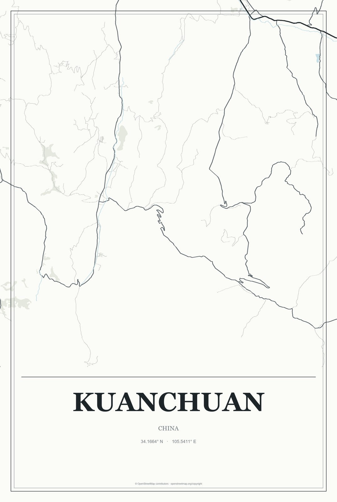 Kuanchuan, China City Map Aluminum Sign in Gallery Air style
