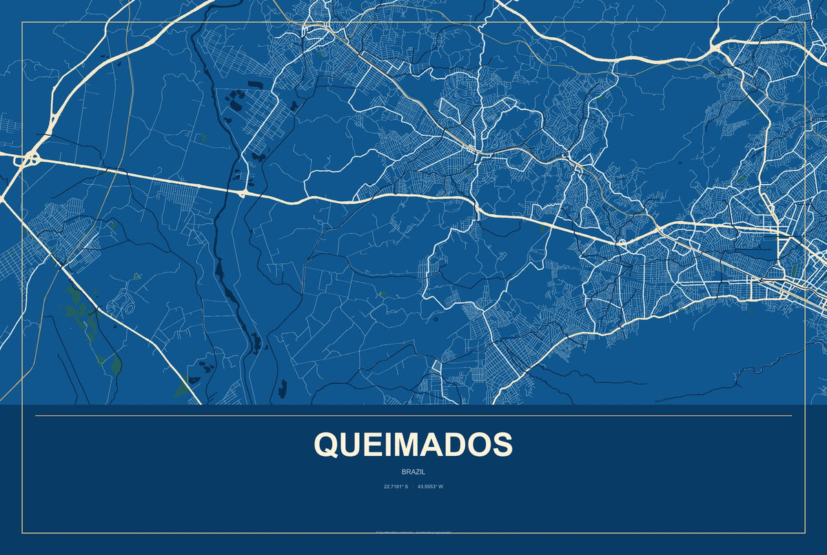Queimados, Brazil City Map Aluminum Sign in Harbor Cobalt style