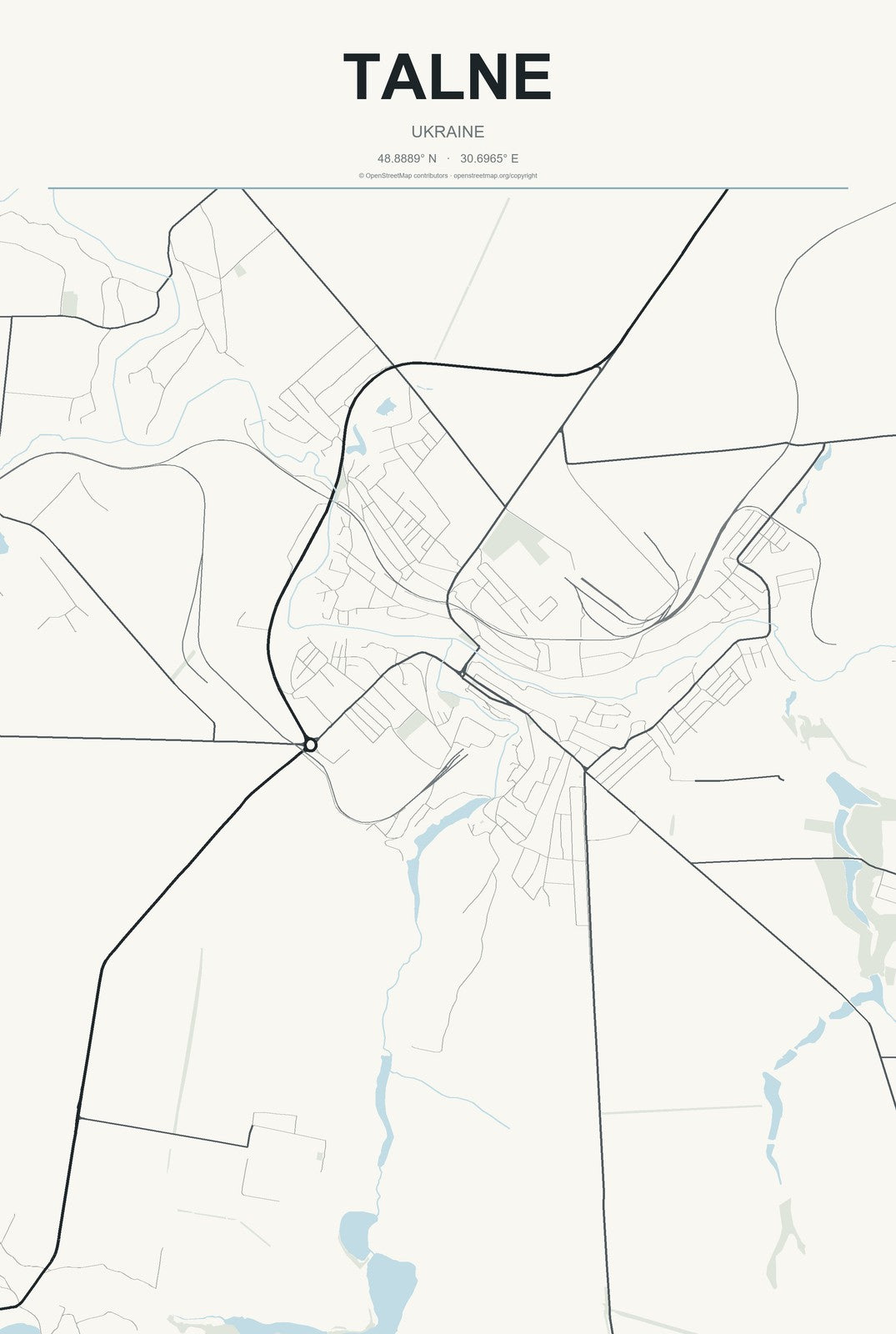 Talne, Ukraine City Map Aluminum Sign in Headline Atlas style