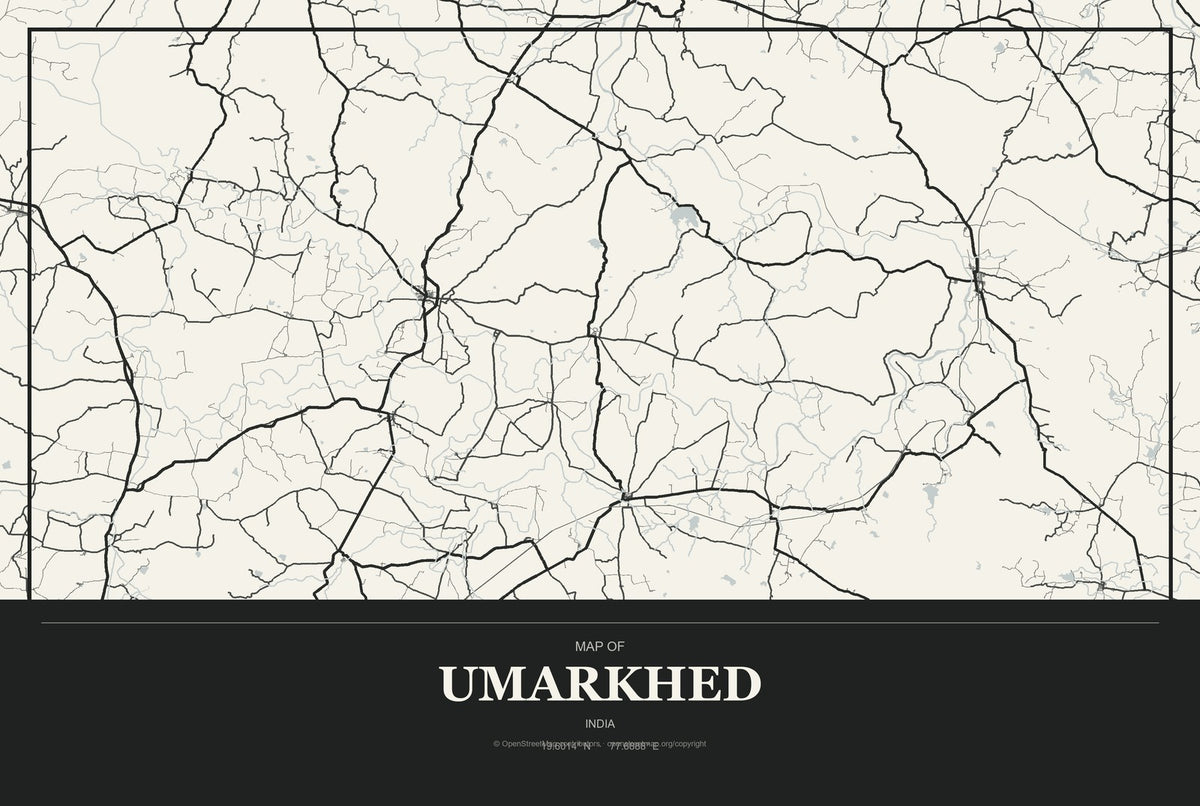 Umarkhed, India City Map Aluminum Sign in Museum Plaque style