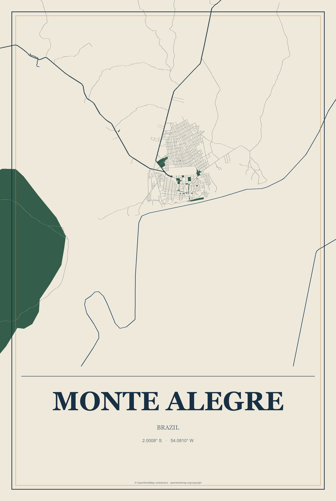 Monte Alegre, Rio Grande do Norte, Brazil City Map Aluminum Sign in Coastal Cutout style