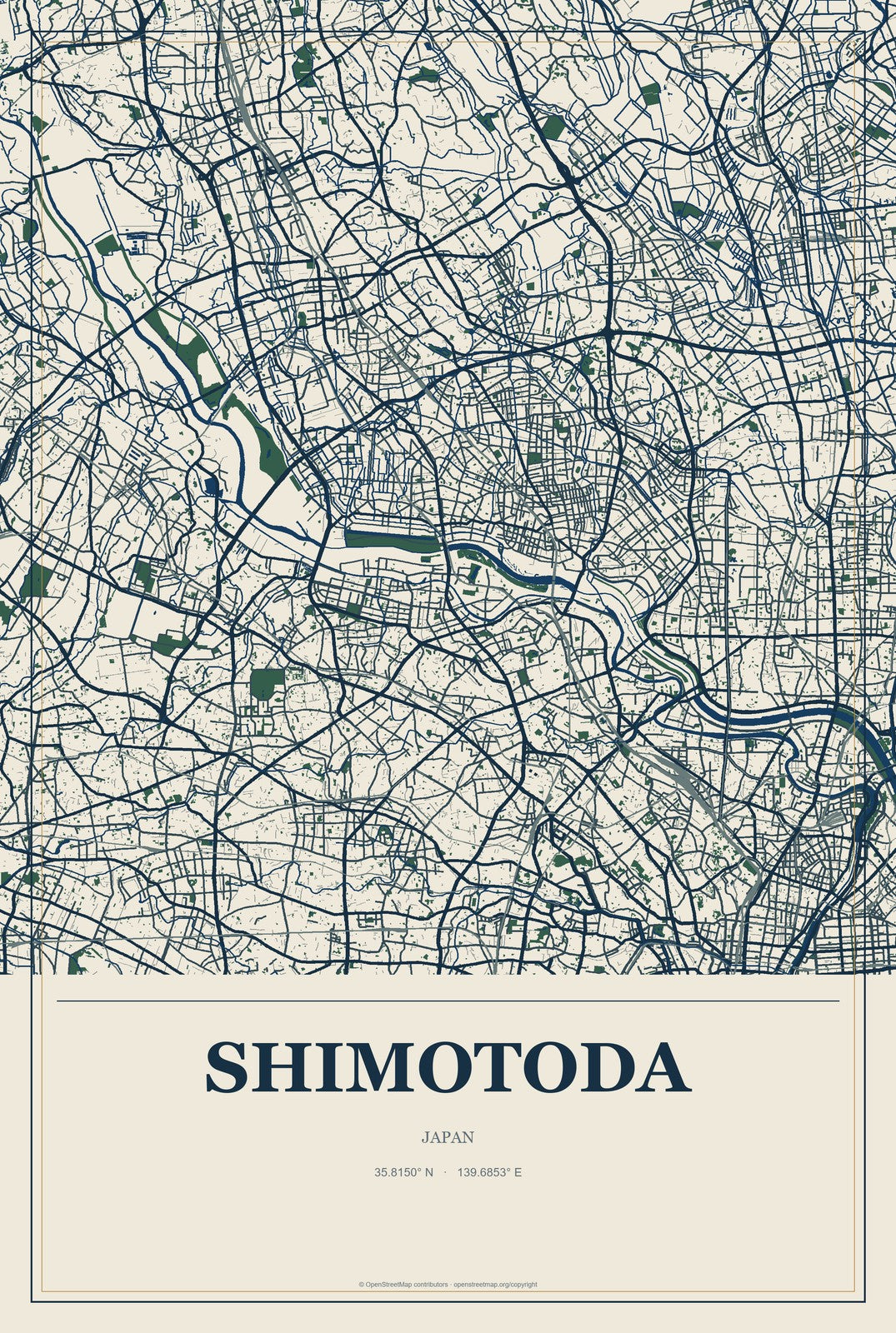 Shimotoda, Japan City Map Aluminum Sign in Coastal Cutout style