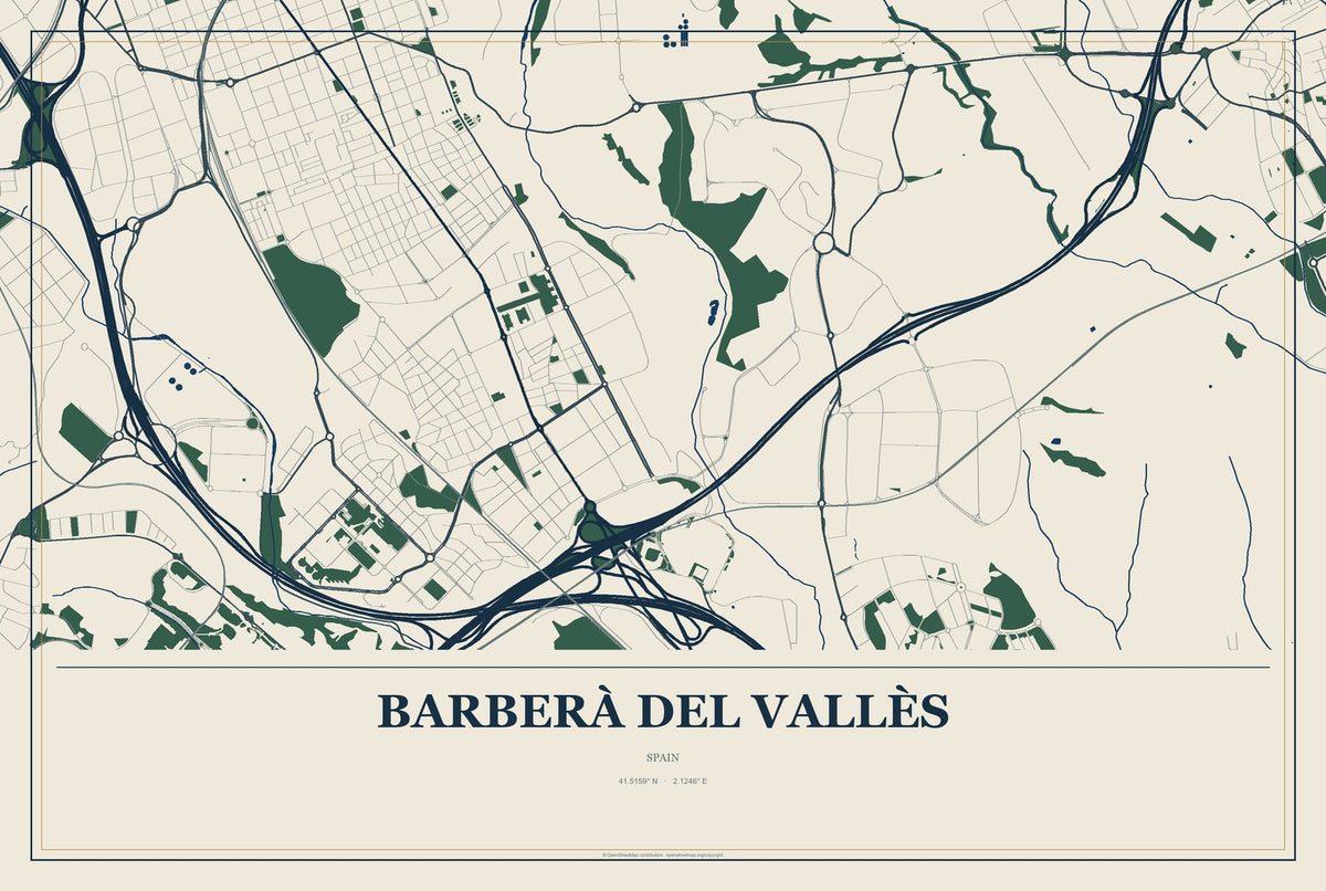 Barberà del Vallès, Spain City Map Aluminum Sign in Coastal Cutout style