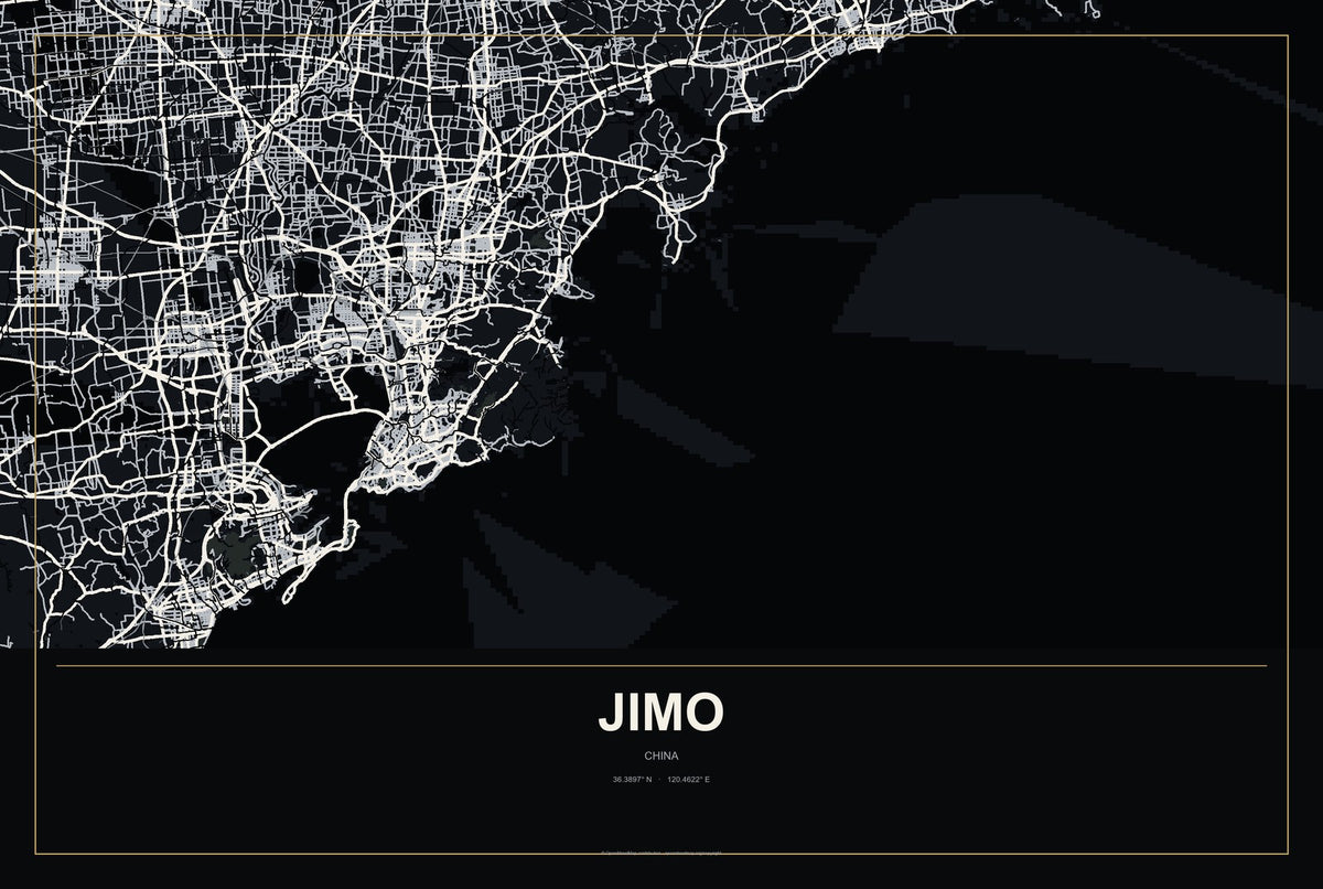 Jimo, China City Map Aluminum Sign in Metropolitan Noir style