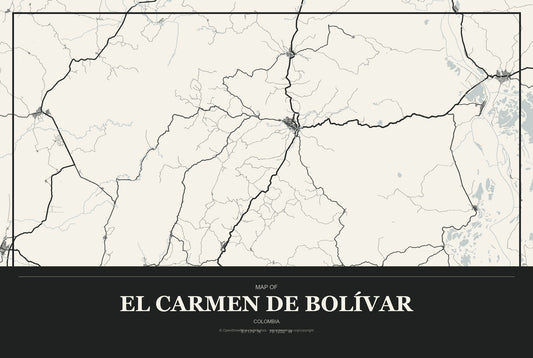 El Carmen de Bolívar, Colombia City Map Aluminum Sign in Museum Plaque style