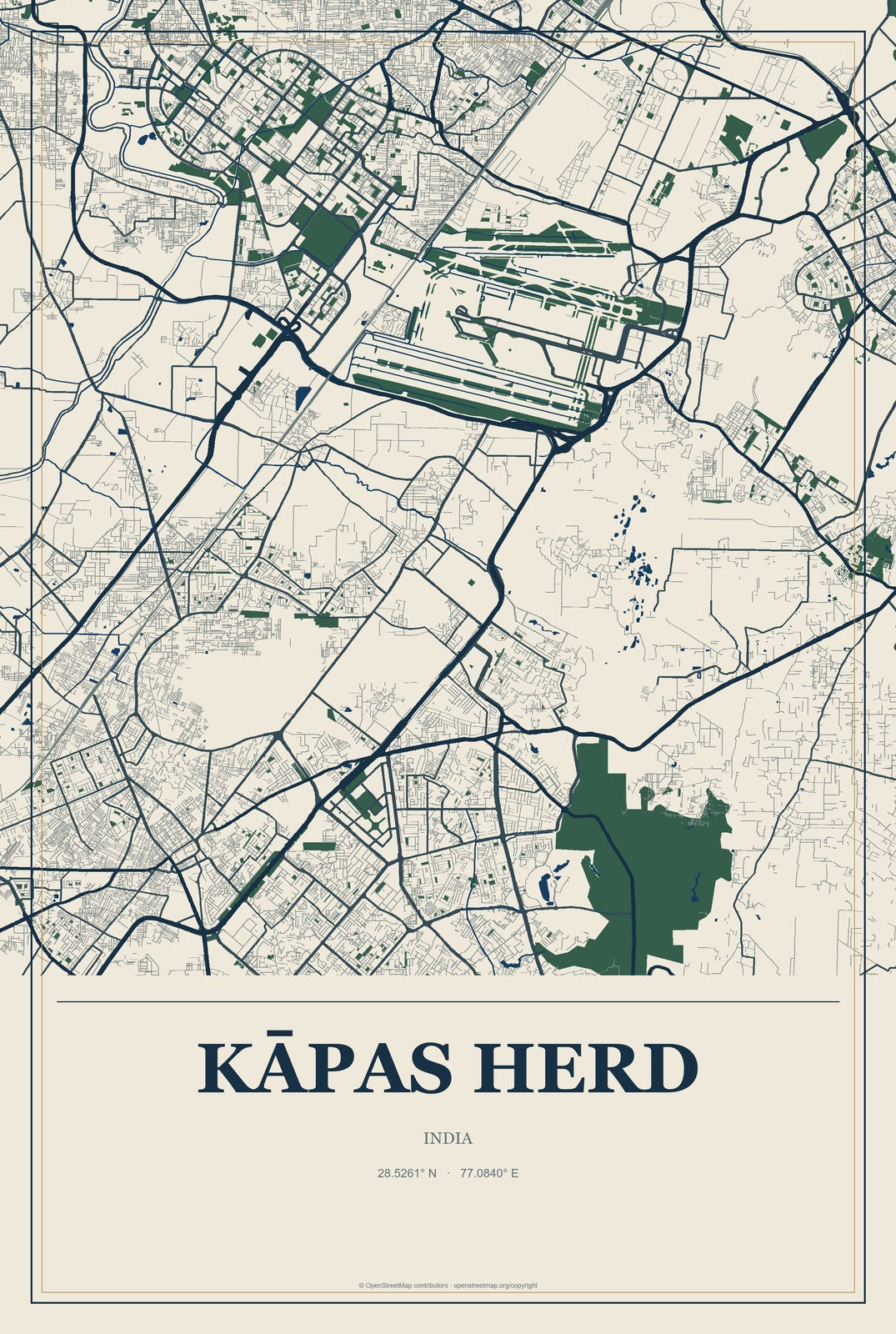 Kāpas Herd, India City Map Aluminum Sign in Coastal Cutout style