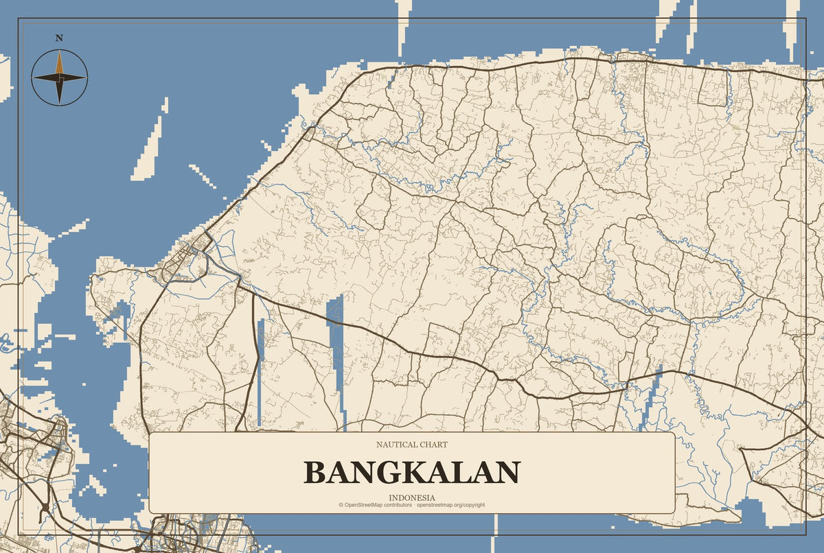 Bangkalan, Indonesia City Map Aluminum Sign in Heritage Nautical style