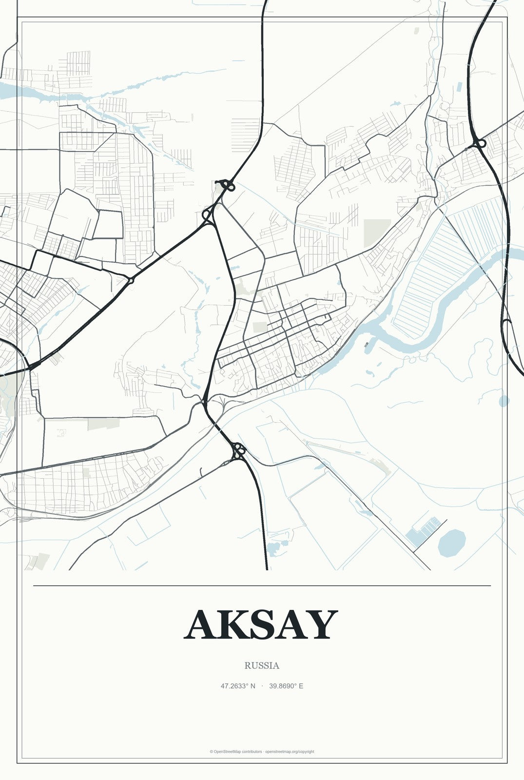 Aksay, Russia City Map Aluminum Sign in Gallery Air style