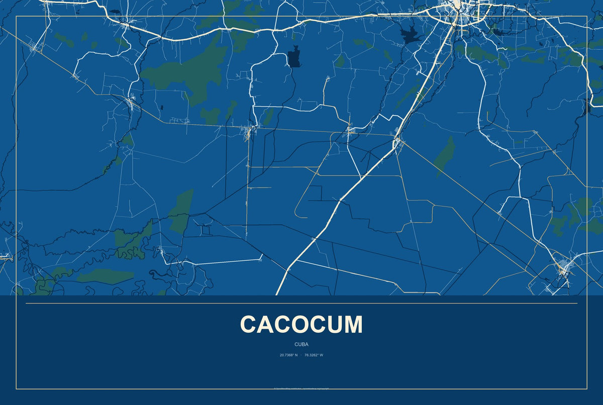 Cacocum, Cuba City Map Aluminum Sign in Harbor Cobalt style