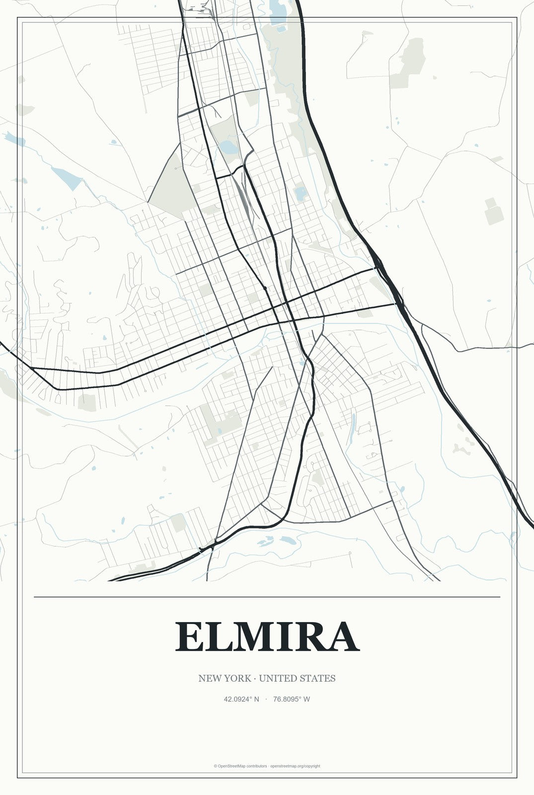 Elmira, New York City Map Aluminum Sign in Gallery Air style
