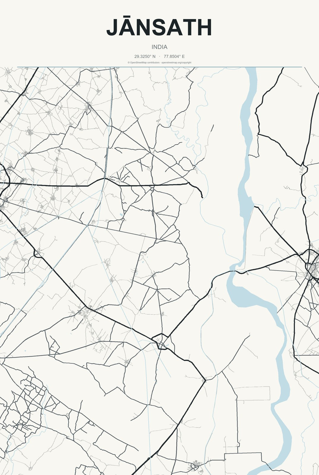 Jānsath, India City Map Aluminum Sign in Headline Atlas style
