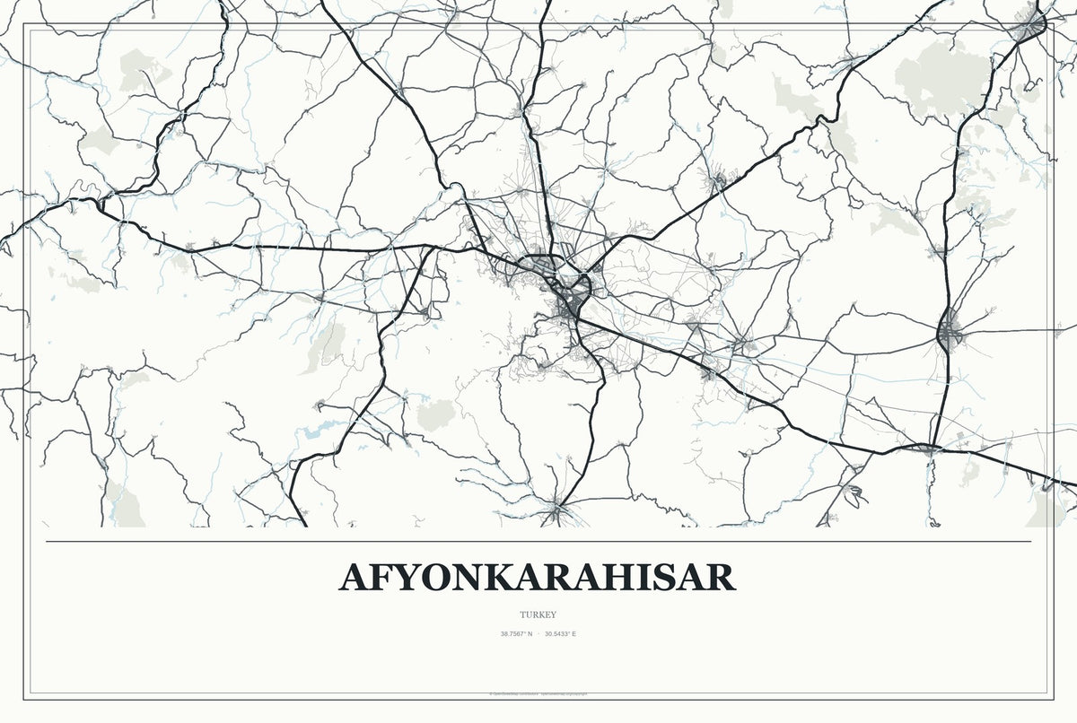 Afyonkarahisar, Turkey City Map Aluminum Sign in Gallery Air style