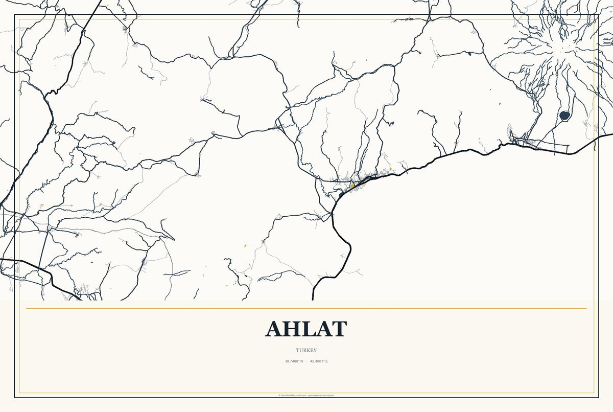 Ahlat, Turkey City Map Aluminum Sign in Citrine Modern style