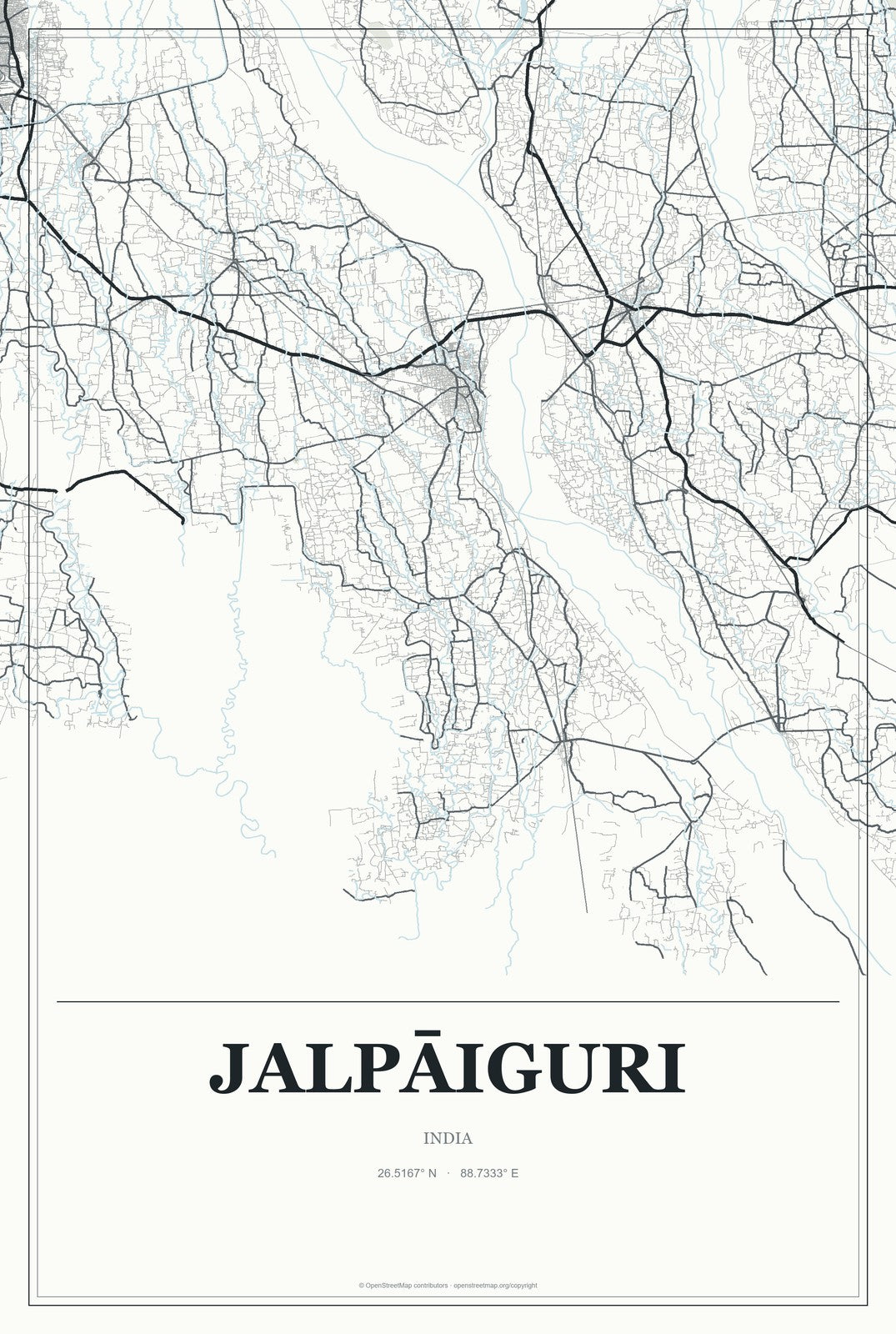 Jalpāiguri, India City Map Aluminum Sign in Gallery Air style