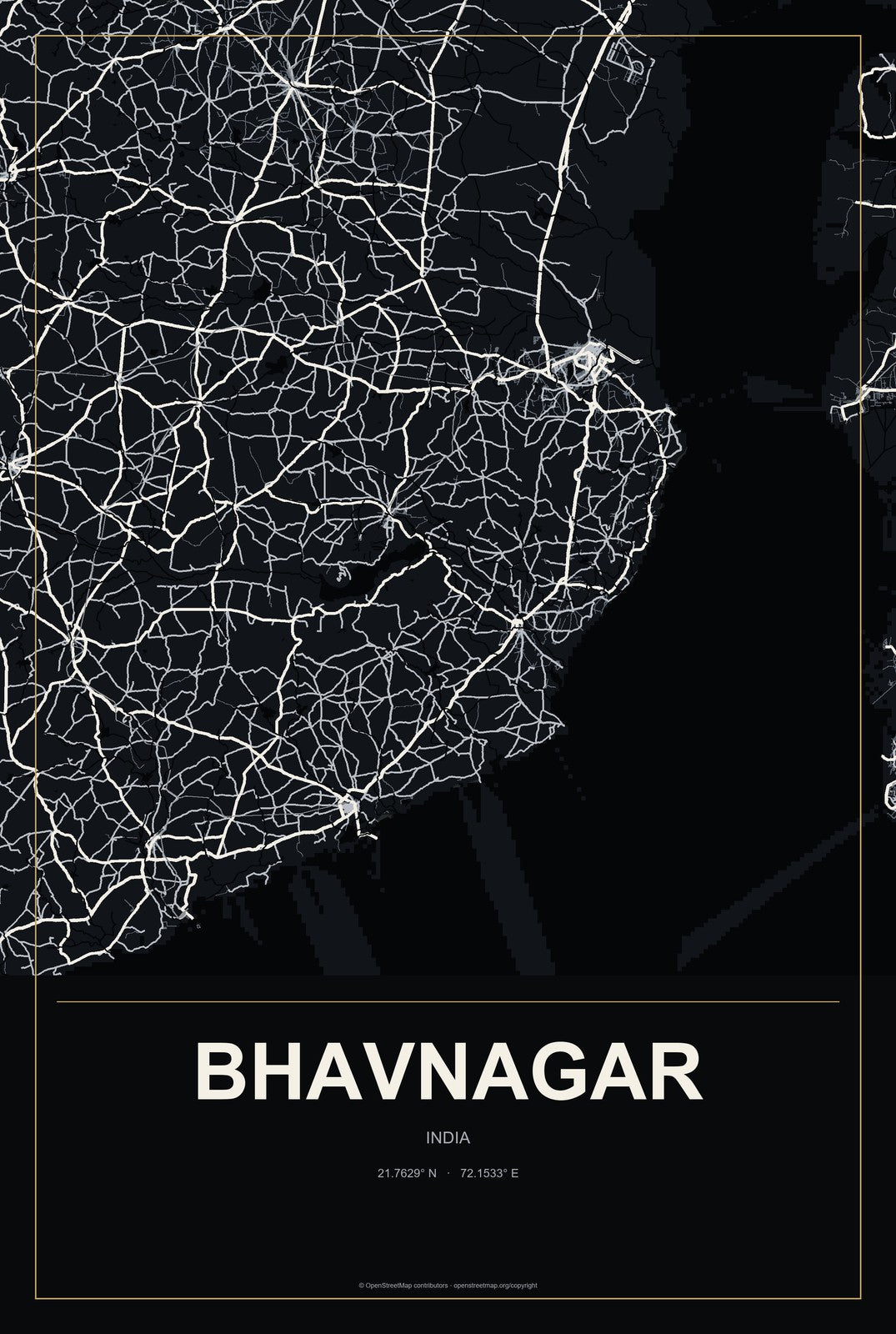 Bhavnagar, India City Map Aluminum Sign in Metropolitan Noir style