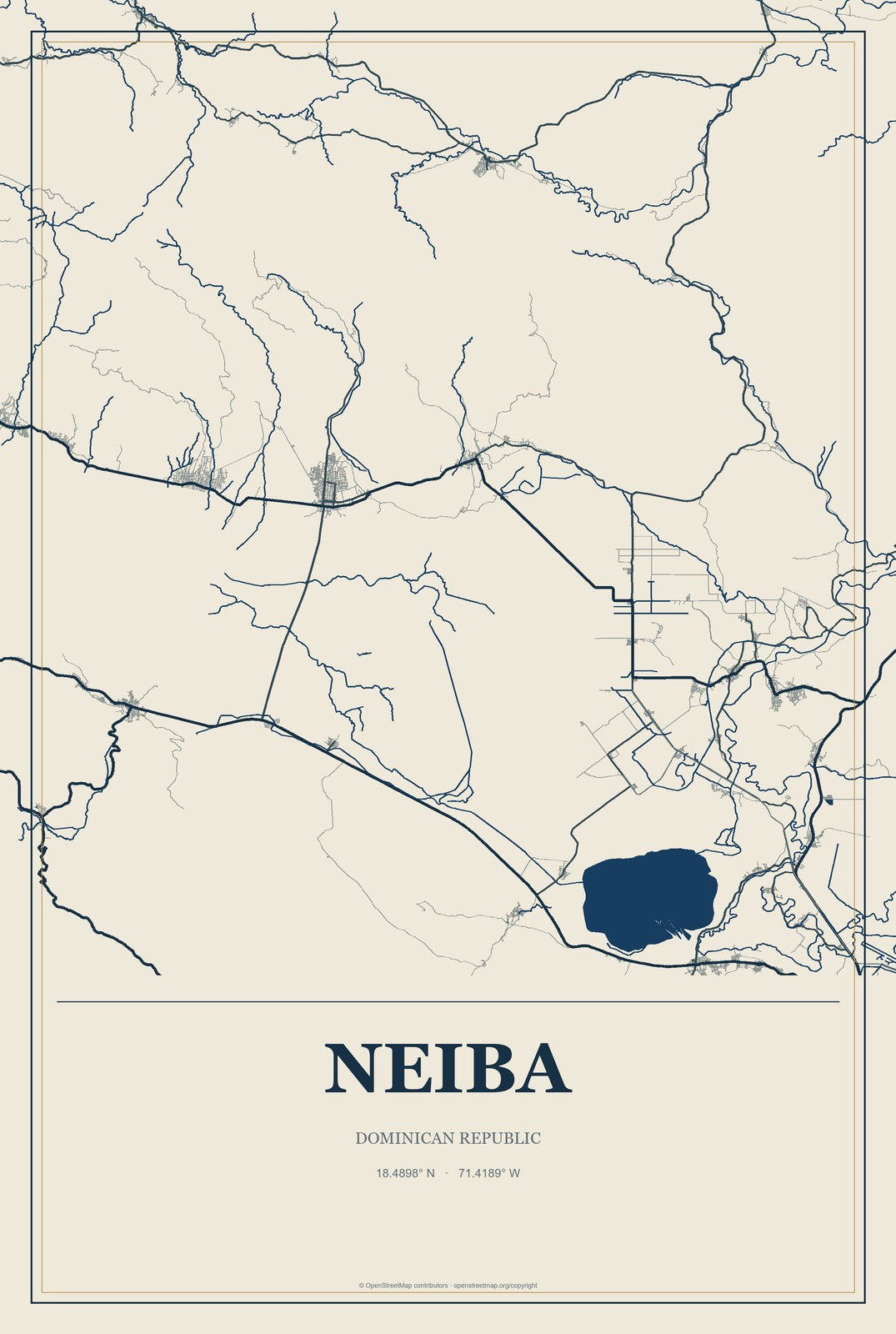 Neiba, Dominican Republic City Map Aluminum Sign in Coastal Cutout style