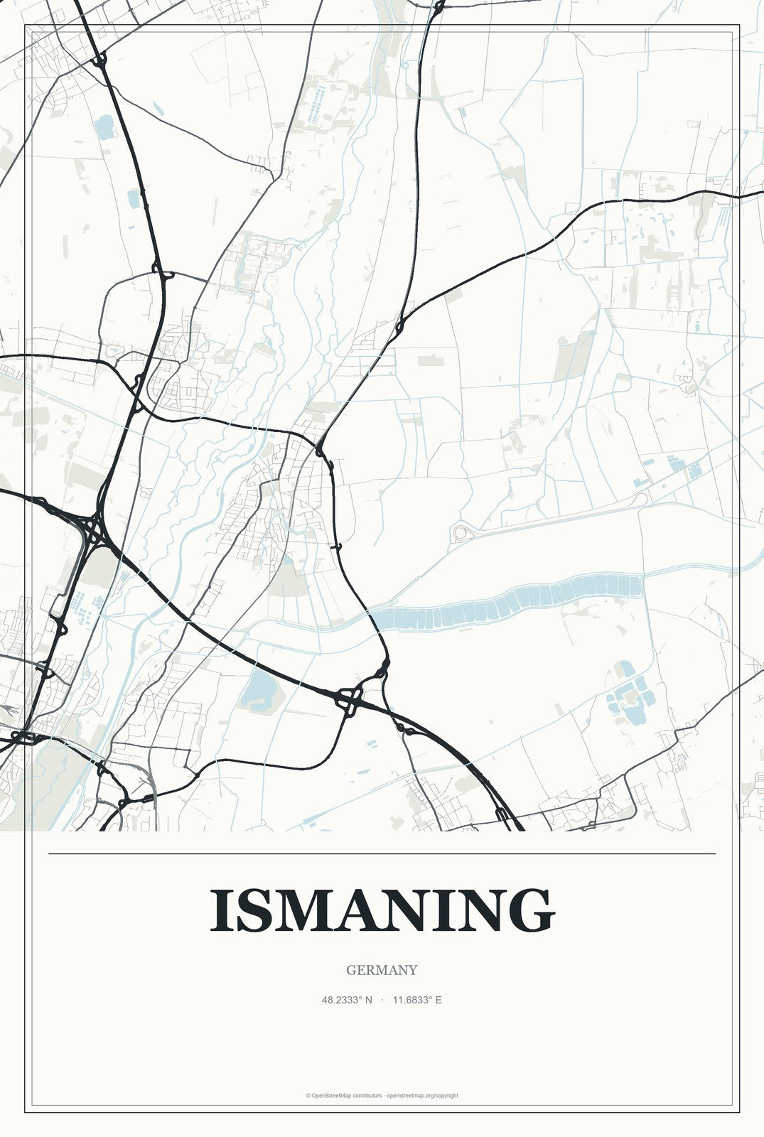 Ismaning, Germany City Map Aluminum Sign in Gallery Air style
