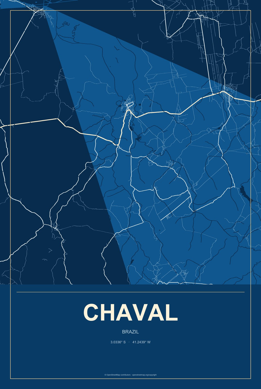 Chaval, Brazil City Map Aluminum Sign in Harbor Cobalt style