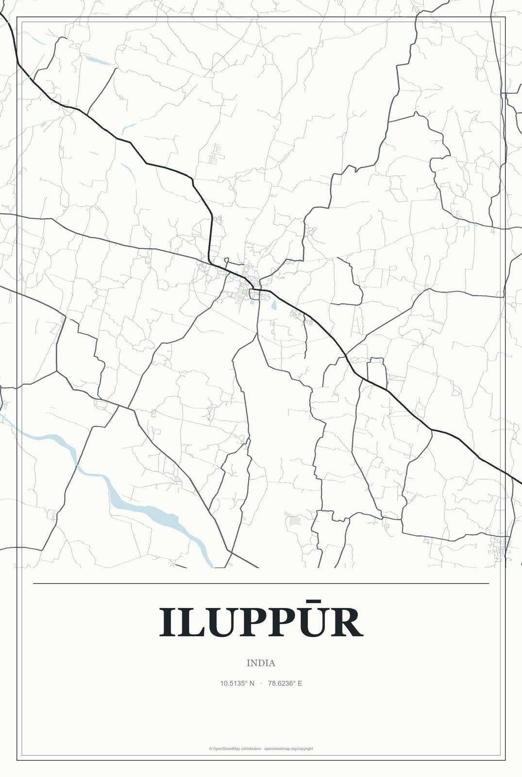Iluppūr, India City Map Aluminum Sign in Gallery Air style