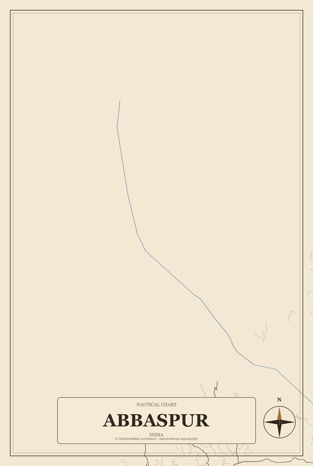 Abbaspur, India City Map Aluminum Sign in Heritage Nautical style