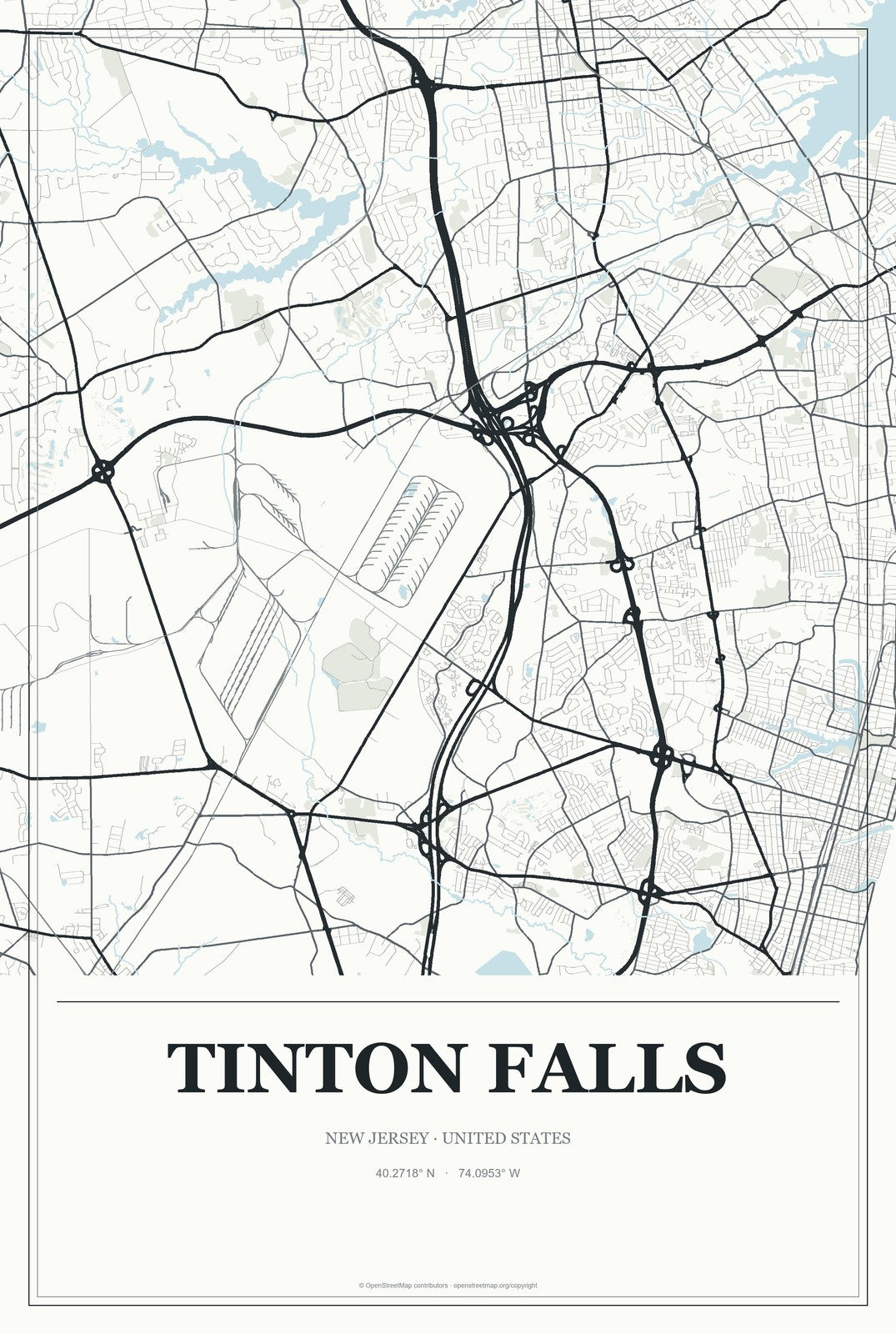Tinton Falls, New Jersey City Map Aluminum Sign in Gallery Air style