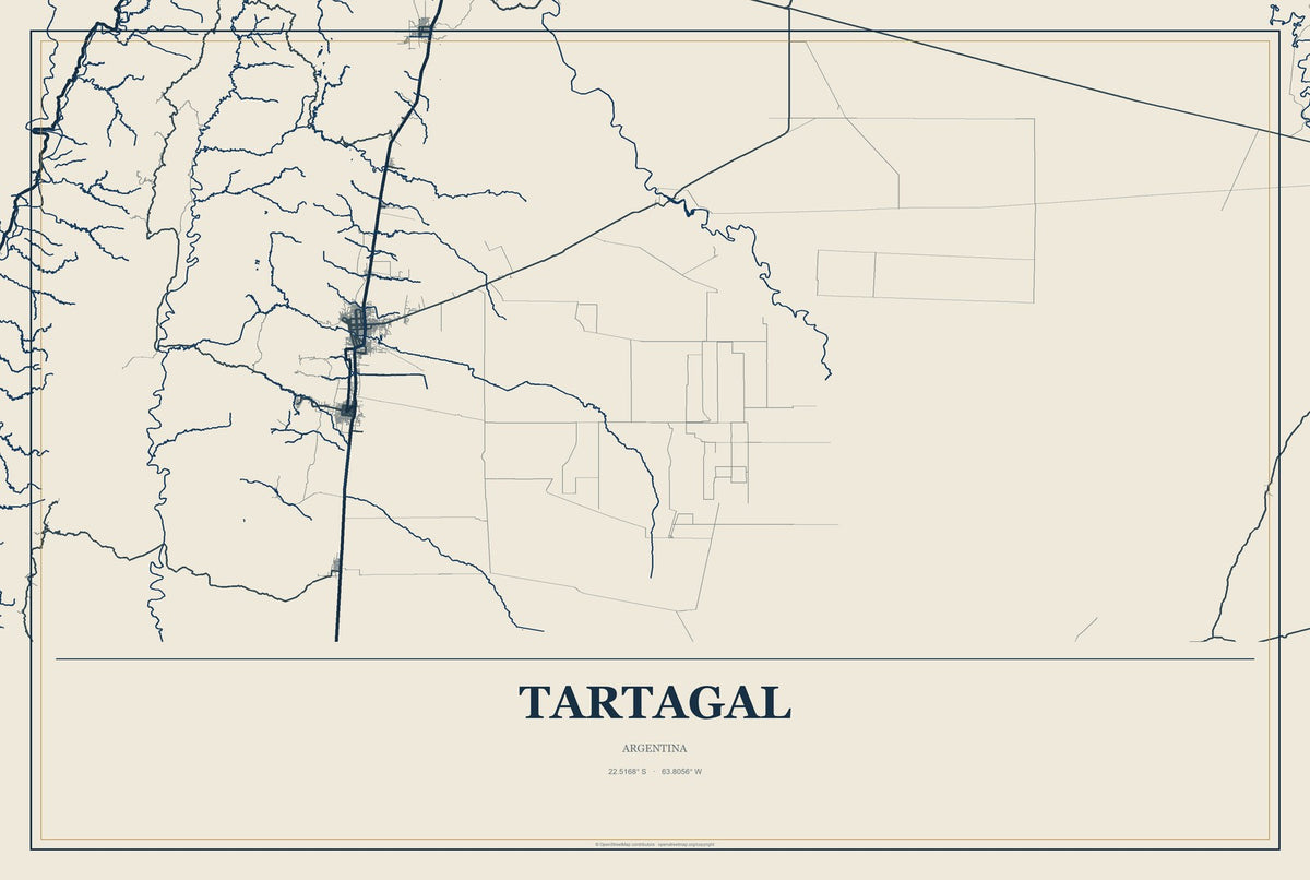 Tartagal, Argentina City Map Aluminum Sign in Coastal Cutout style