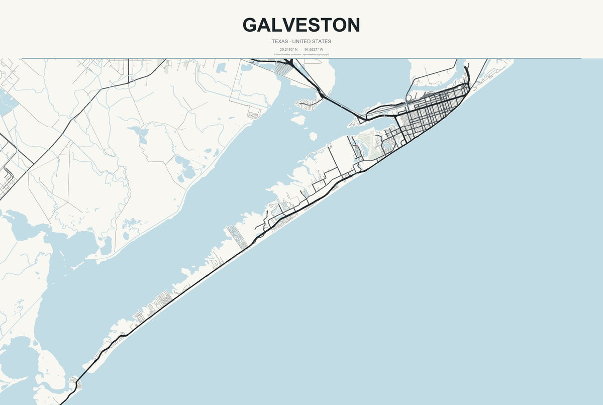 Galveston, Texas City Map Aluminum Sign in Headline Atlas style