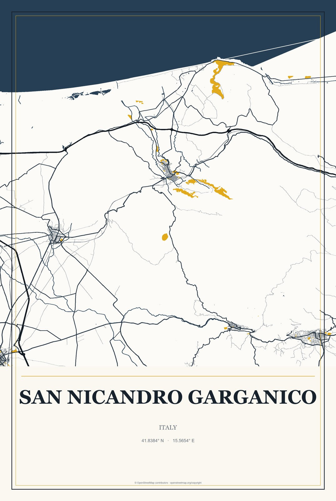 San Nicandro Garganico, Italy City Map Aluminum Sign in Citrine Modern style