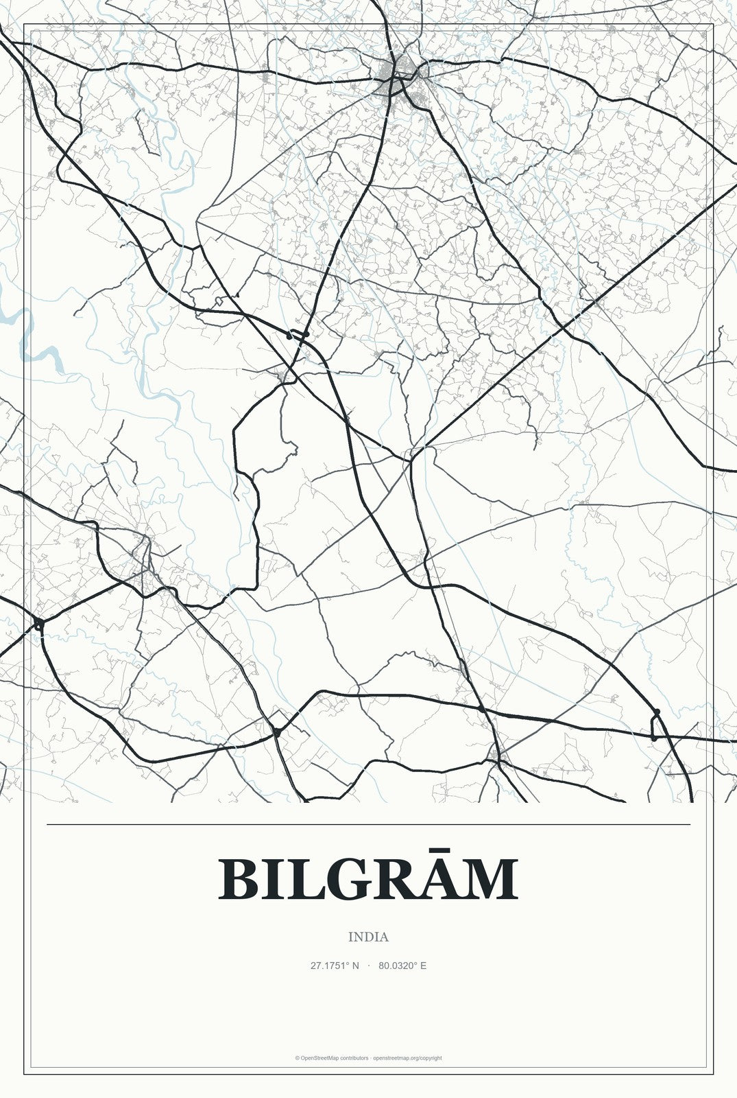 Bilgrām, India City Map Aluminum Sign in Gallery Air style