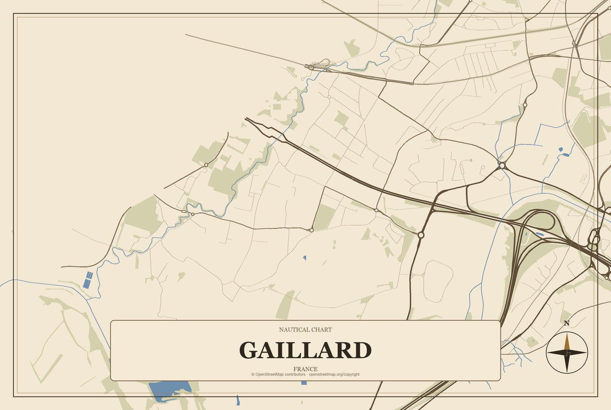 Gaillard, France City Map Aluminum Sign in Heritage Nautical style