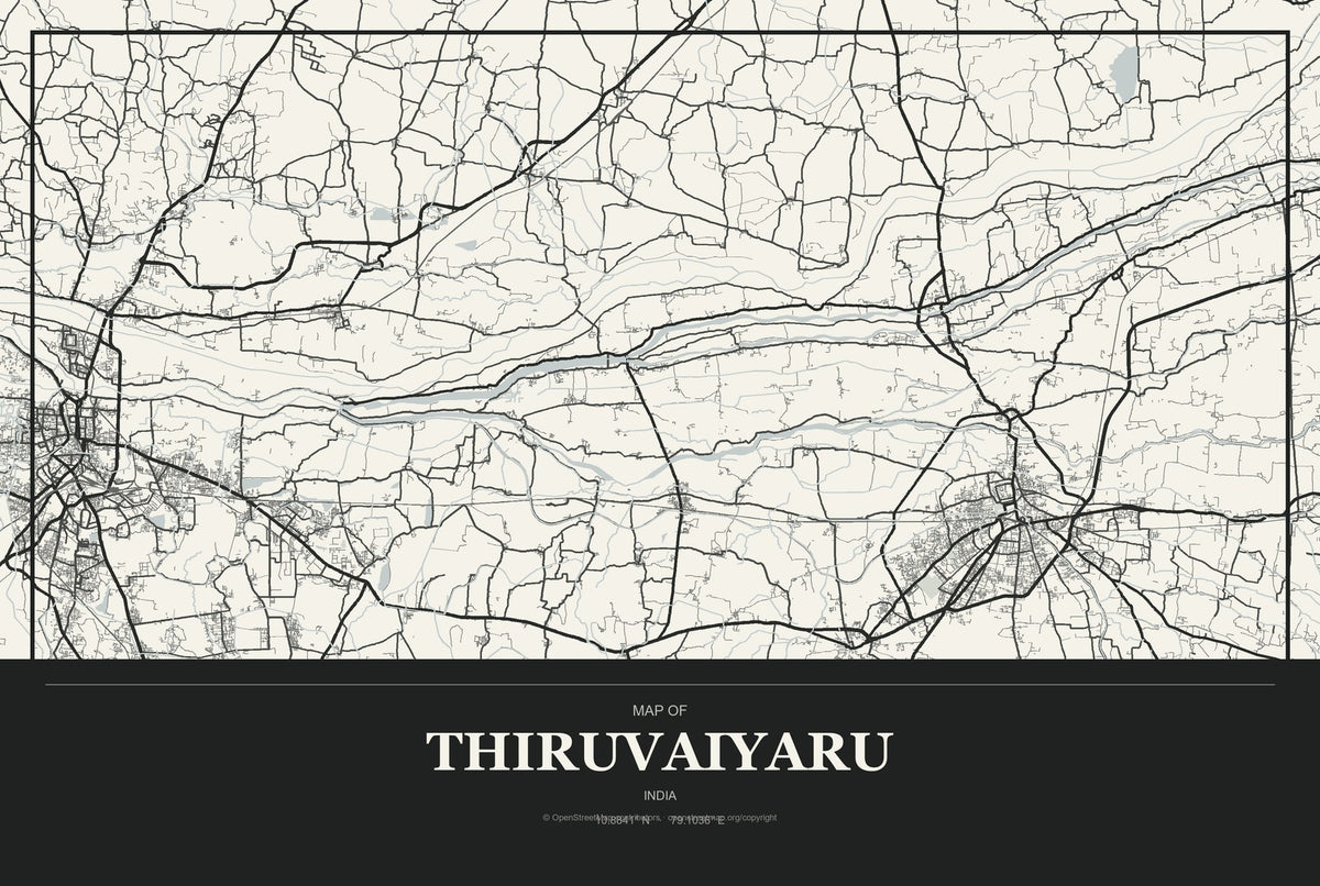 Thiruvaiyaru, India City Map Aluminum Sign in Museum Plaque style