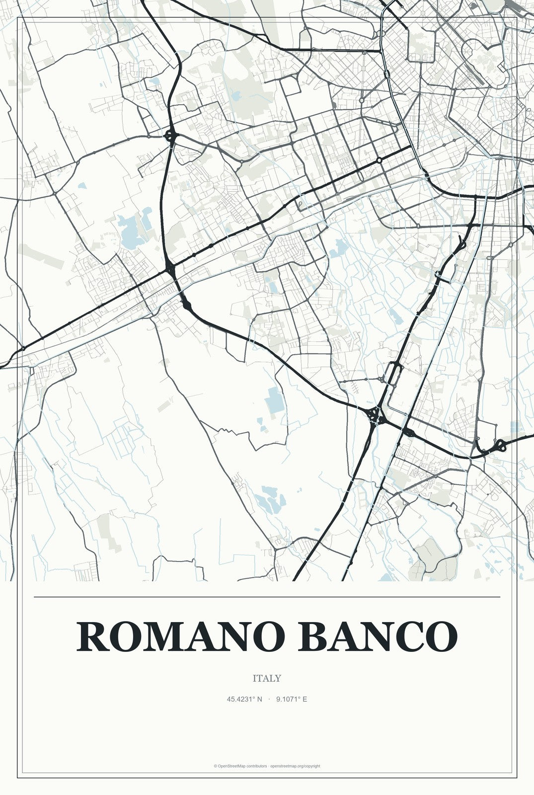 Romano Banco, Italy City Map Aluminum Sign in Gallery Air style