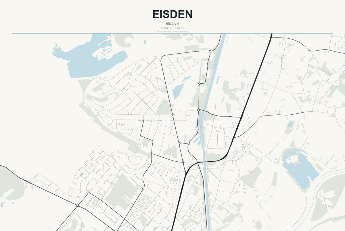 Eisden, Belgium City Map Aluminum Sign in Headline Atlas style