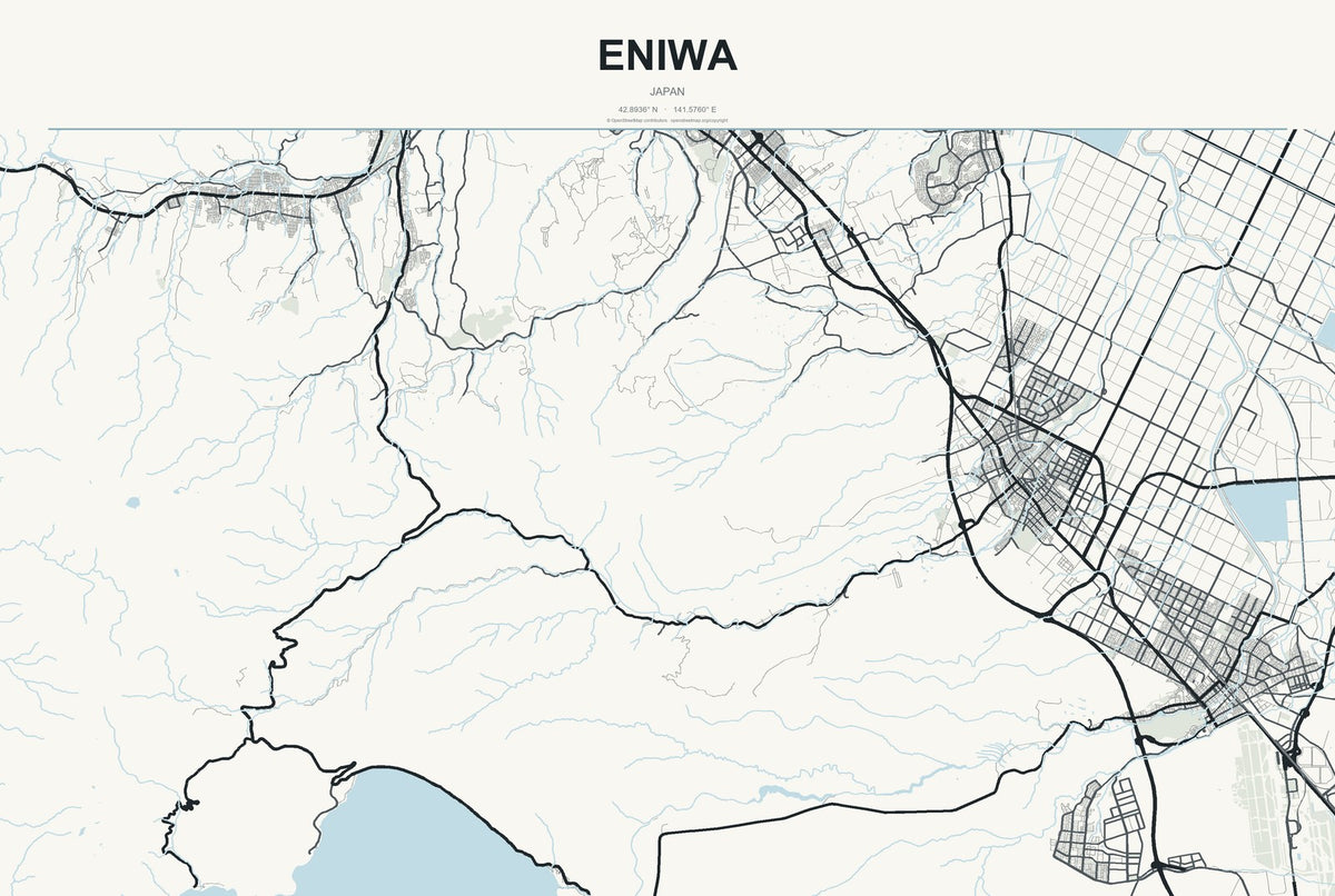 Eniwa, Japan City Map Aluminum Sign in Headline Atlas style
