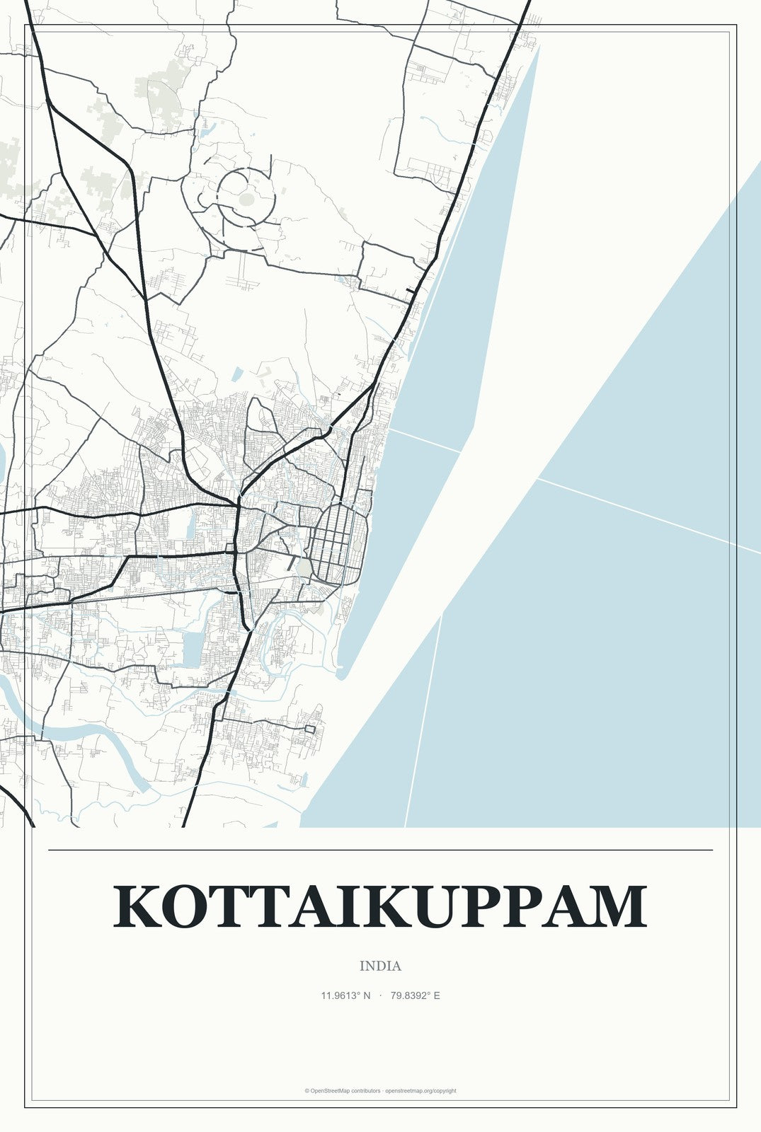Kottaikuppam, India City Map Aluminum Sign in Gallery Air style