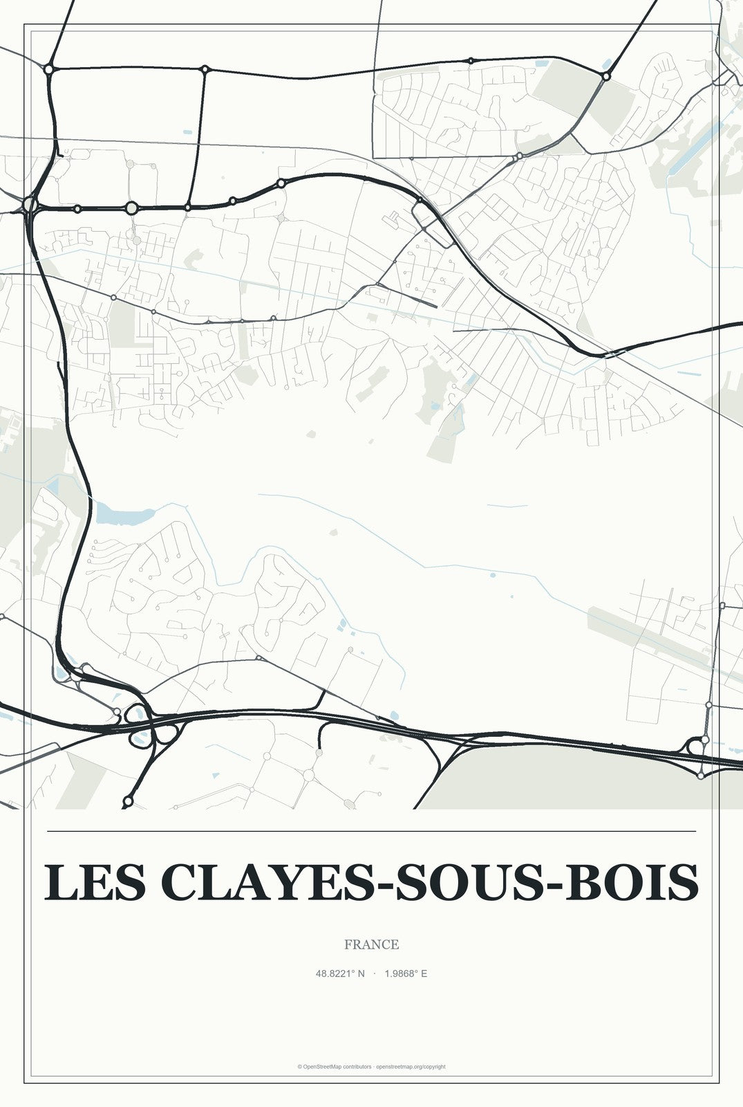Les Clayes-sous-Bois, France City Map Aluminum Sign in Gallery Air style