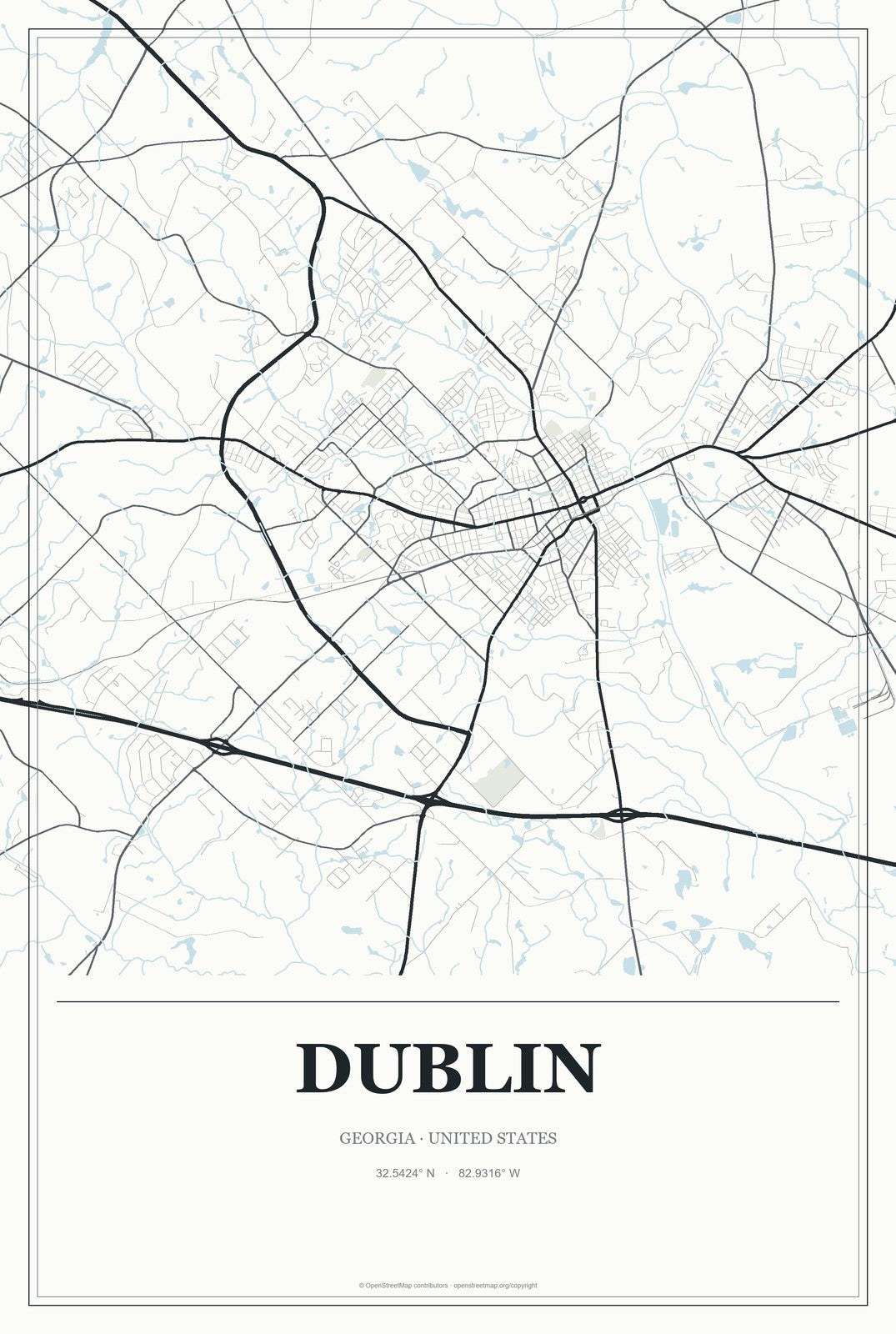 Dublin, Georgia City Map Aluminum Sign in Gallery Air style