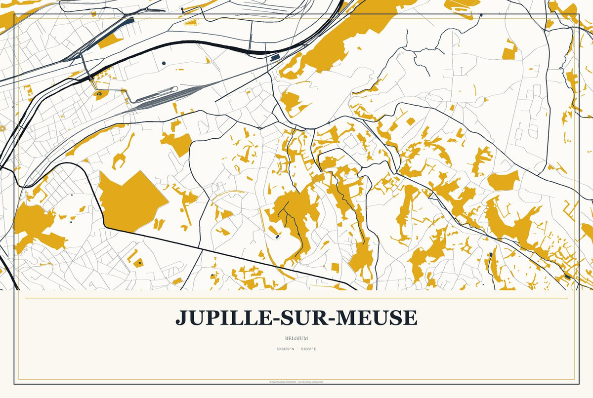 Jupille-sur-Meuse, Belgium City Map Aluminum Sign in Citrine Modern style