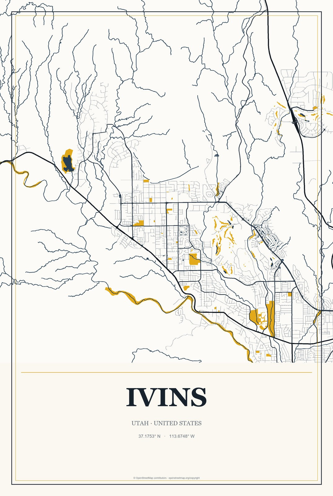 Ivins, Utah City Map Aluminum Sign in Citrine Modern style