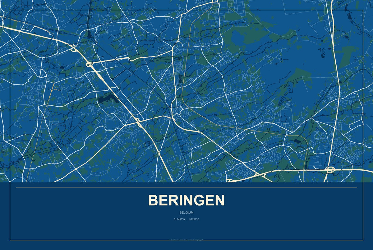 Beringen, Belgium City Map Aluminum Sign in Harbor Cobalt style