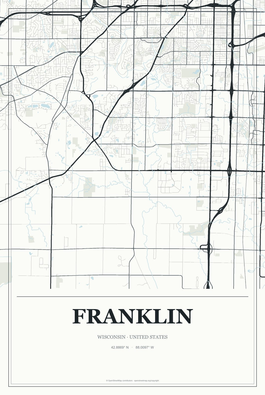 Franklin, Wisconsin City Map Aluminum Sign in Gallery Air style