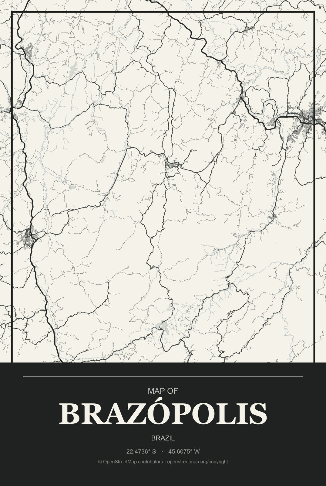Brazópolis, Brazil City Map Aluminum Sign in Museum Plaque style