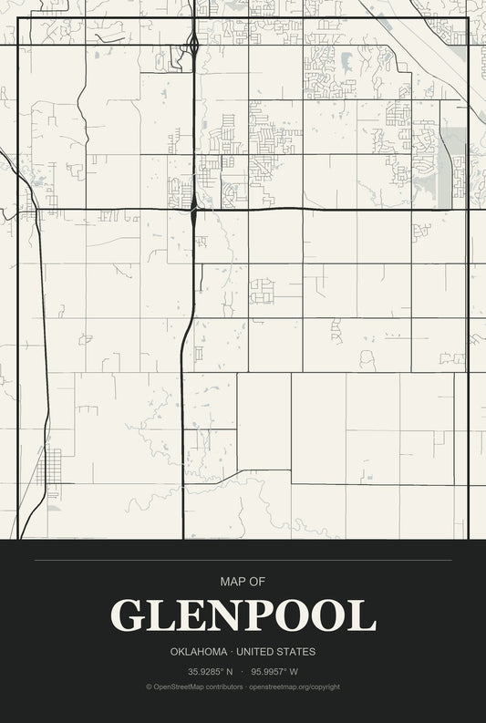 Glenpool, Oklahoma City Map Aluminum Sign in Museum Plaque style